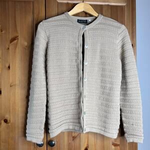 Vintage Blarney Woollen Mills Beige Cardigan Sweater Small Cottagecore Fisherman